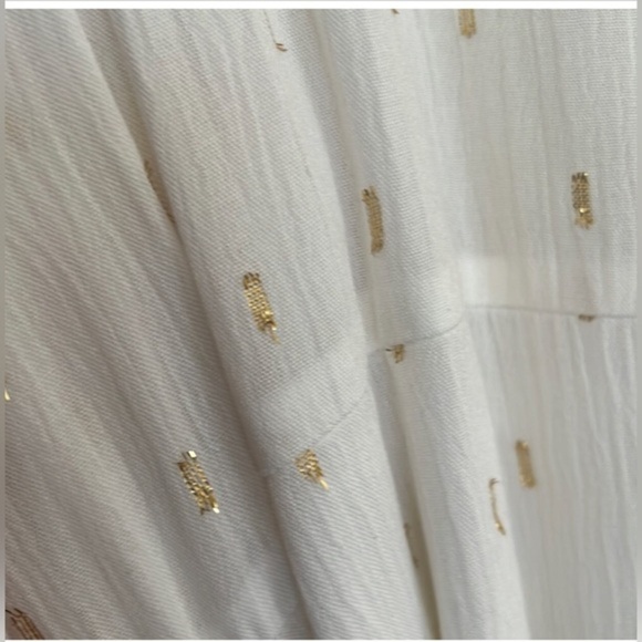 ZARA off white button front METALLIC gold dotted MINI tunic DRESS Size medium‎ - Picture 2 of 2